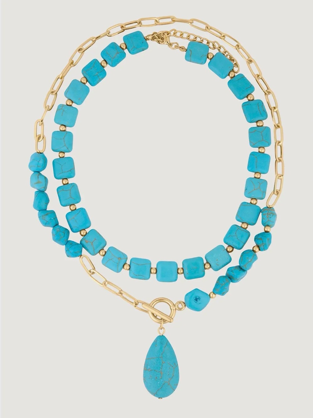 SAACHI Turquoise Bead Layered Statement Necklace with Gold Accents Boho Resort